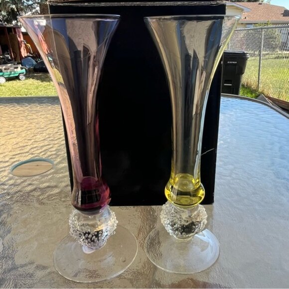 Bombay 6 Multicolored Champagne Flutes With Icy Ball Bubble Bead Stems Glasses - Picture 5 of 15